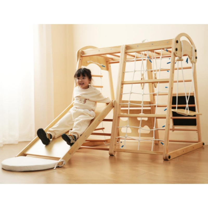Kids Outdoor Climbing Frame - Toboggan intérieur en bois, structure de